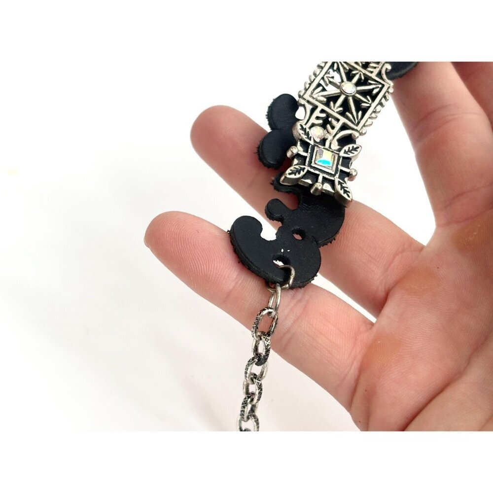 Faux Black Leather Boho Gemstone Silver T Adjustable Vintage Bracelet - 7" - 9" - Picture 10 of 14